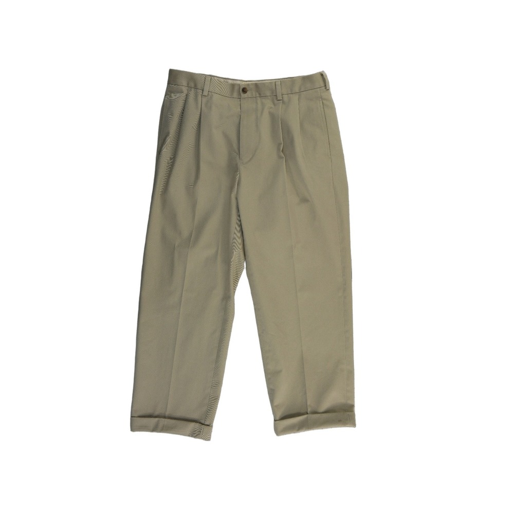 Brooks Brothers Chino Pants Mens Size 35x32 Khaki Tan Pleated Cuffed 100% Cotton
